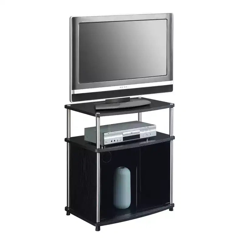 Meuble TV Designs2Go pour TV jusqu'à 25 avec meuble de rangement en verre noir et étagère - Breighton Home