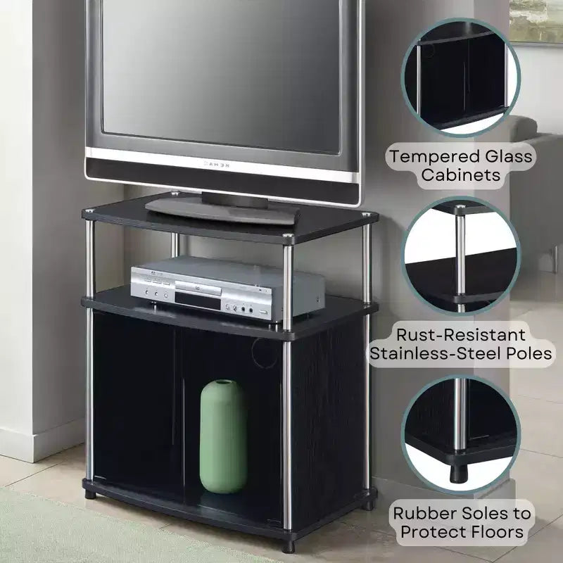 Meuble TV Designs2Go pour TV jusqu'à 25 avec meuble de rangement en verre noir et étagère - Breighton Home