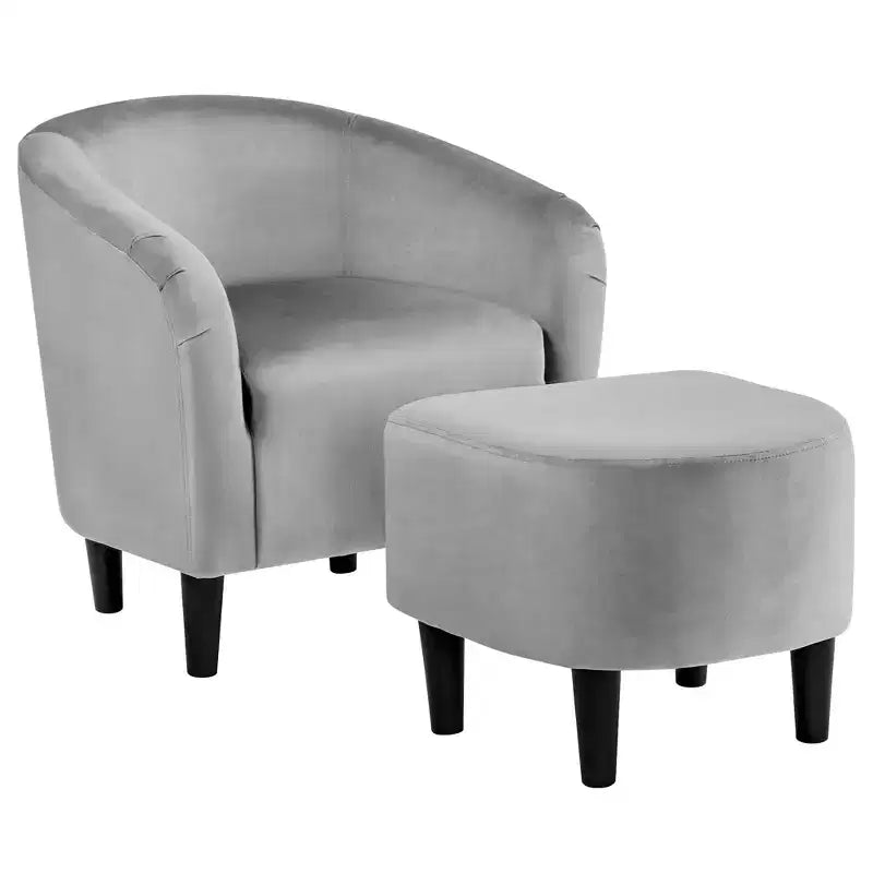 Yaheetech Fabric Upholstered Accent/Barrel Chair and Ottoman Set for Living Room