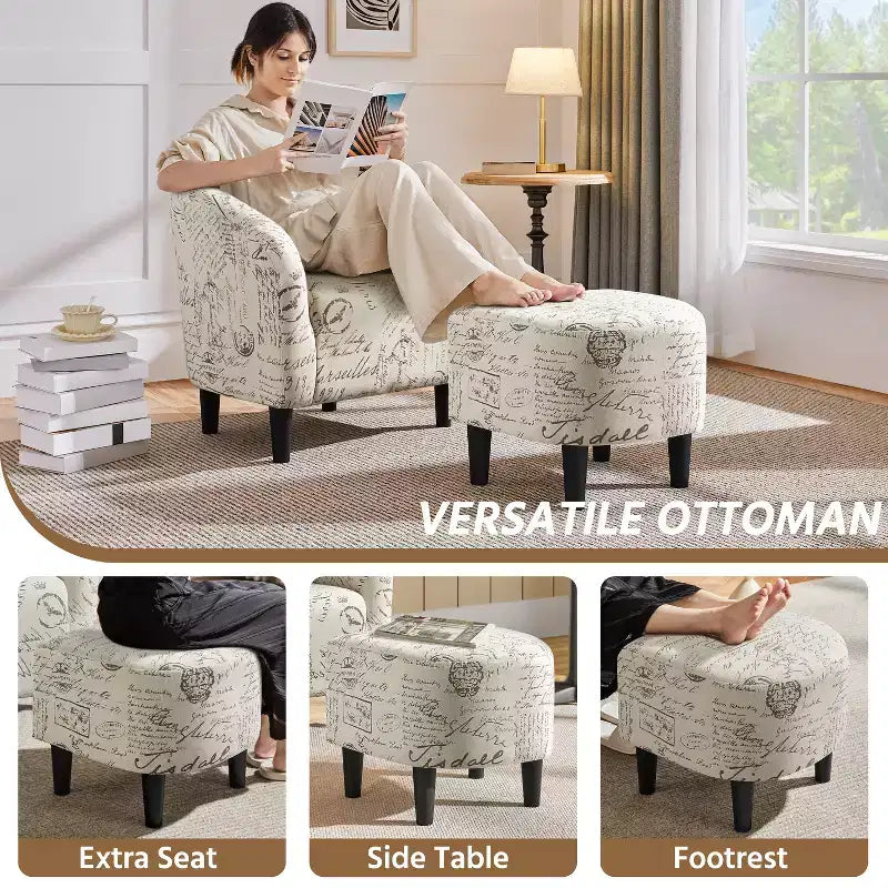 Yaheetech Poltrona e Pouf Imbottiti in Tessuto per Soggiorno