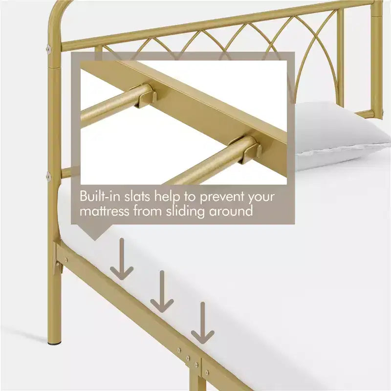 Struttura letto in metallo Yaheetech con testiera e pediera decorate a petali