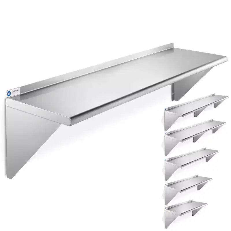 GRIDMANN 14 Deep Stainless Steel Kitchen Wall Mount Shelves with Backsplash - NSF Certified