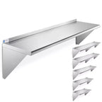 GRIDMANN 14 Deep Stainless Steel Kitchen Wall Mount Shelves with Backsplash - NSF Certified