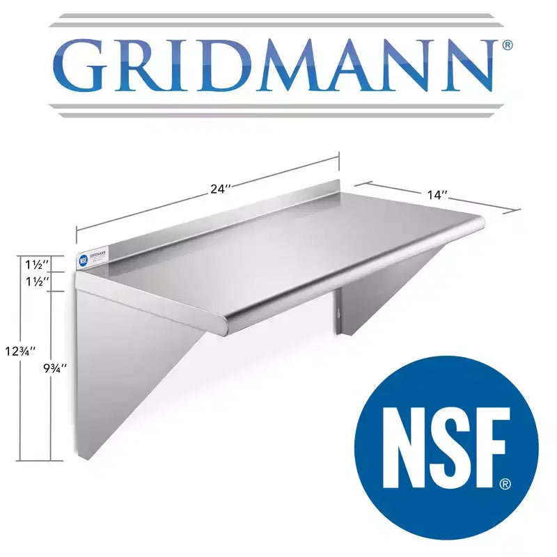 GRIDMANN Mensole da Cucina a Muro in Acciaio Inossidabile, Profondità 35,5 cm, con Paraspruzzi - Certificazione NSF