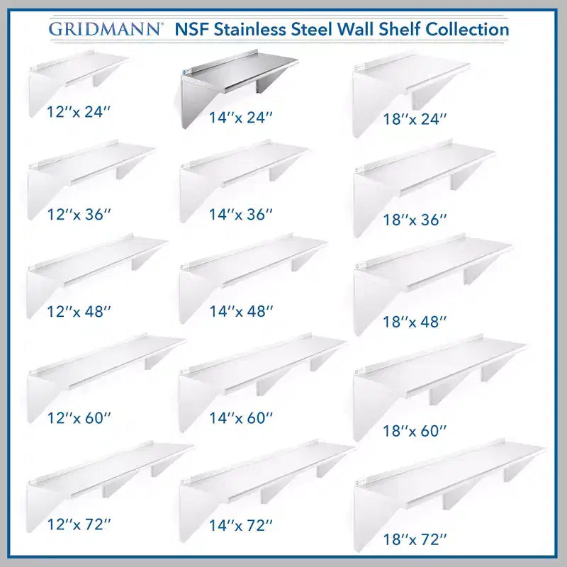 GRIDMANN Mensole da Cucina a Muro in Acciaio Inossidabile, Profondità 35,5 cm, con Paraspruzzi - Certificazione NSF