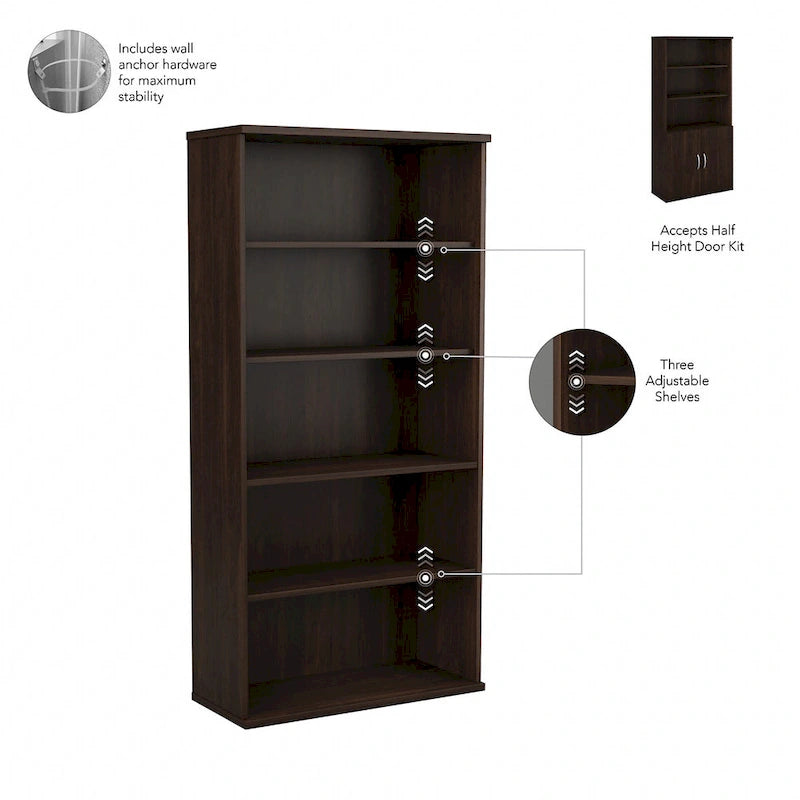 Libreria a 5 ripiani Hybrid Tall di Bush Business Furniture