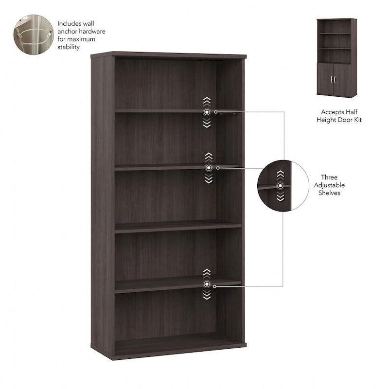 Libreria a 5 ripiani Hybrid Tall di Bush Business Furniture