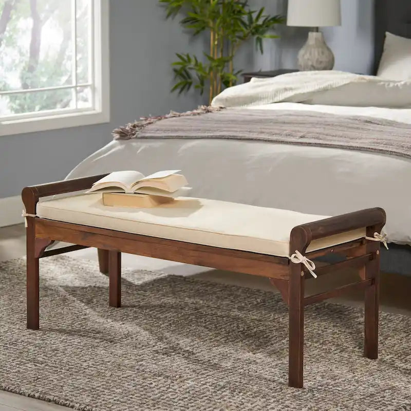 Banc Nelson rustique en bois d'acacia avec coussin par Christopher Knight Home