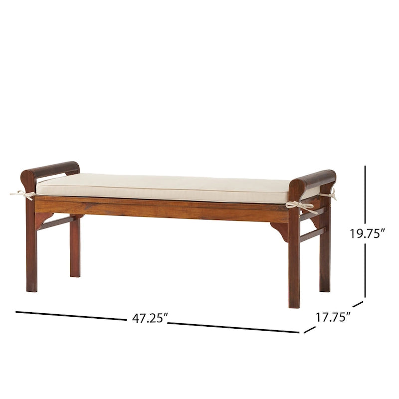 Banc Nelson rustique en bois d'acacia avec coussin par Christopher Knight Home
