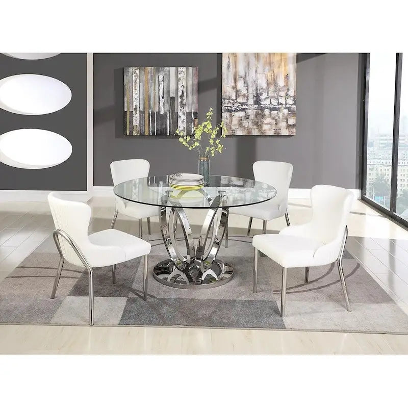 Somette Ema Round Glass Top Dining Table - Steel