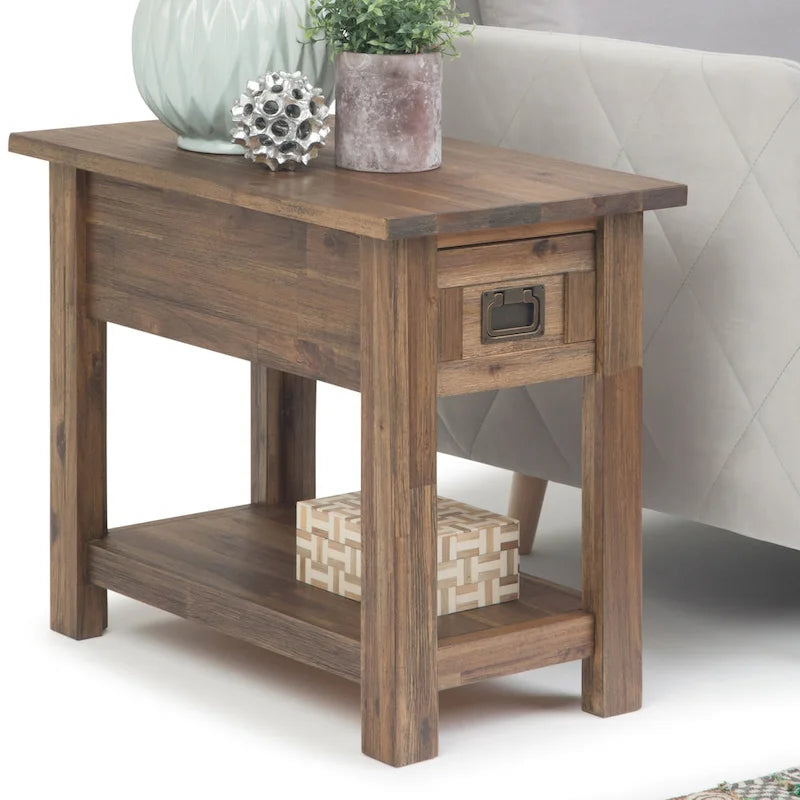 WYNDENHALL Garret Table d'appoint rectangulaire rustique étroite en BOIS D'ACACIA MASSIF de 14 pouces de large - 14 L x 24 P x 20 H