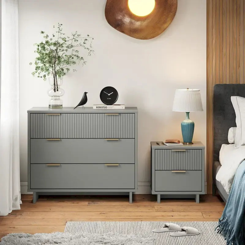 Ensemble commode et table de chevet standard Manhattan Comfort 2 pièces Granville en bois massif moderne