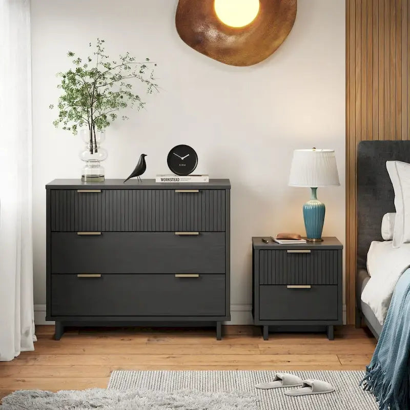 Ensemble commode et table de chevet standard Manhattan Comfort 2 pièces Granville en bois massif moderne