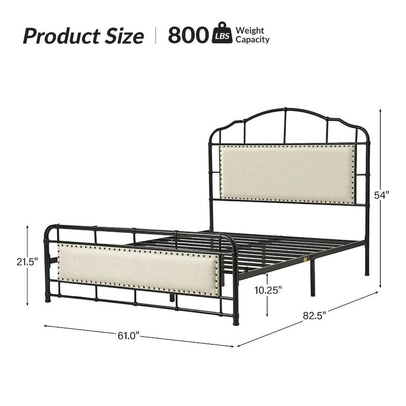 Eufemia Industrial 62 - Telaio letto in metallo con testiera alta di HULALA HOME