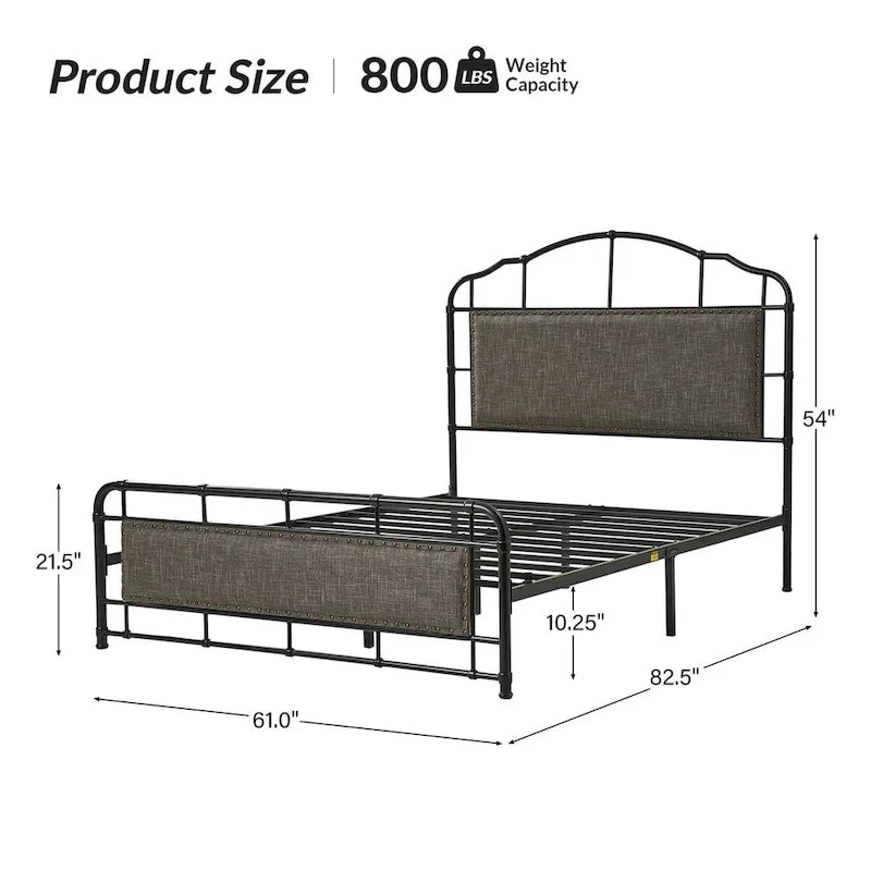 Eufemia Industrial 62 - Telaio letto in metallo con testiera alta di HULALA HOME