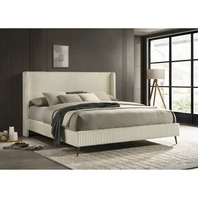 Roundhill Furniture Mavela Wide Wale Corduroy Upholstery Panel Bed, King Size
