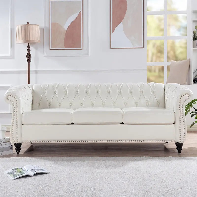 Divano a 3 posti Cream 84.65 Traditional Chesterfield, pelle PU