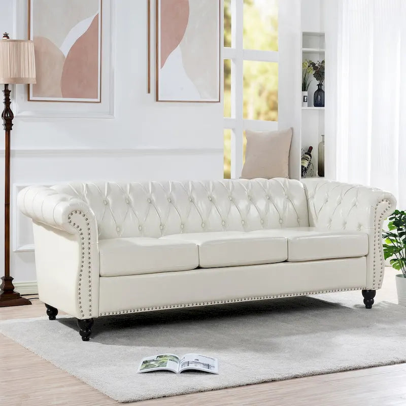 Divano a 3 posti Cream 84.65 Traditional Chesterfield, pelle PU