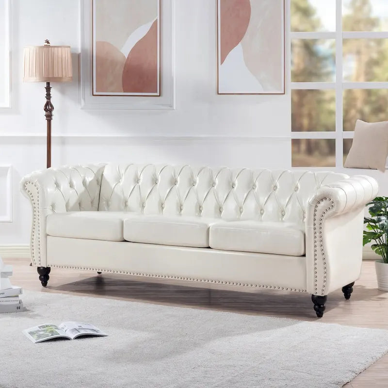 Divano a 3 posti Cream 84.65 Traditional Chesterfield, pelle PU
