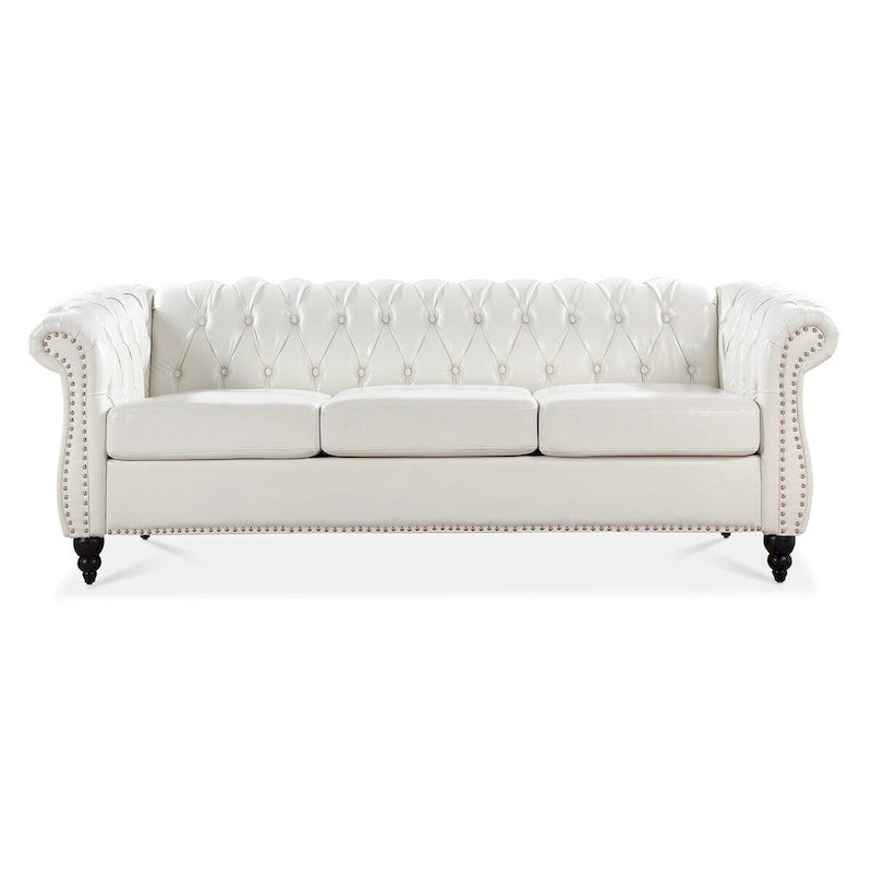 Divano a 3 posti Cream 84.65 Traditional Chesterfield, pelle PU