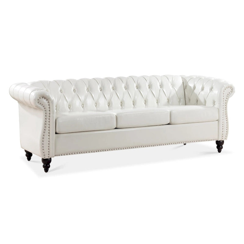 Divano a 3 posti Cream 84.65 Traditional Chesterfield, pelle PU