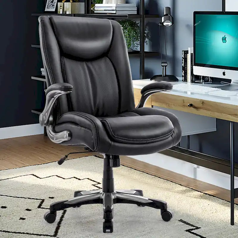 Sedia da ufficio direzionale per computer ad alto schienale, robusta e di grandi dimensioni, braccioli ribaltabili, sedile ampio e spesso per ufficio domestico, 180 kg