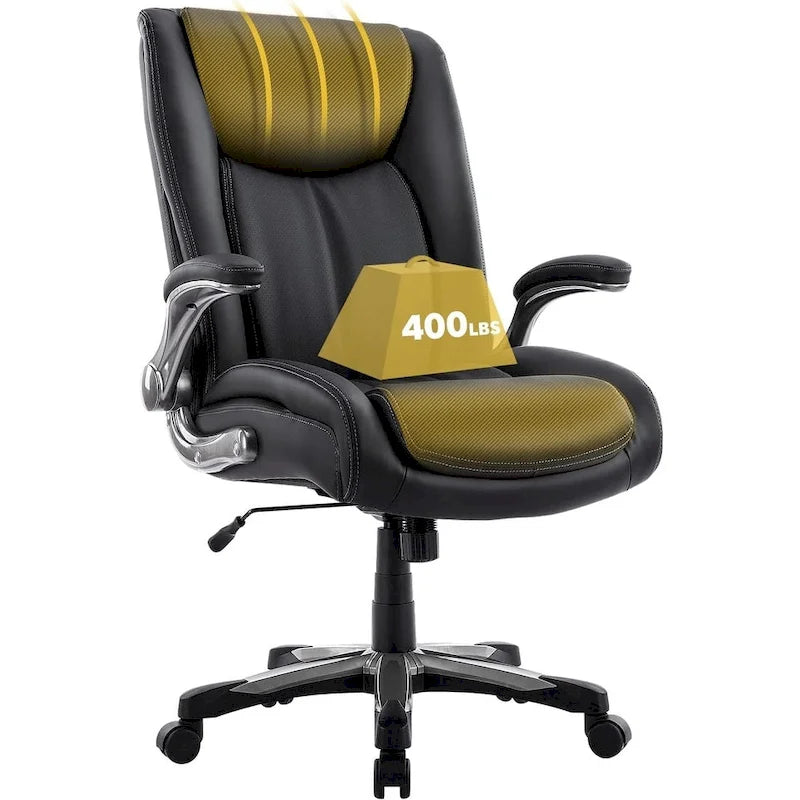 Sedia da ufficio direzionale per computer ad alto schienale, robusta e di grandi dimensioni, braccioli ribaltabili, sedile ampio e spesso per ufficio domestico, 180 kg