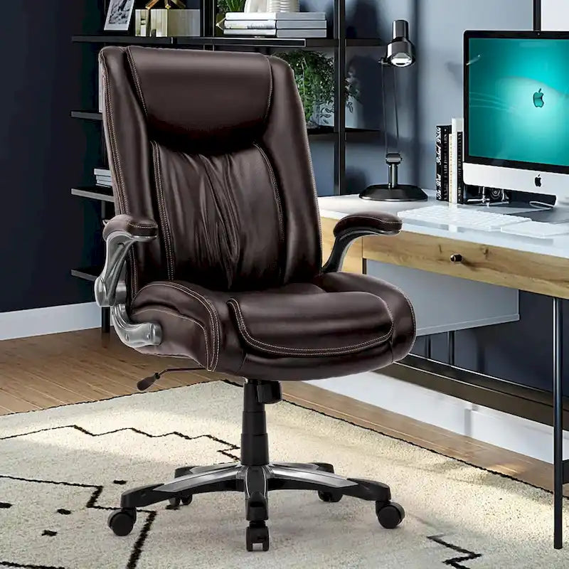 Sedia da ufficio direzionale per computer ad alto schienale, robusta e di grandi dimensioni, braccioli ribaltabili, sedile ampio e spesso per ufficio domestico, 180 kg