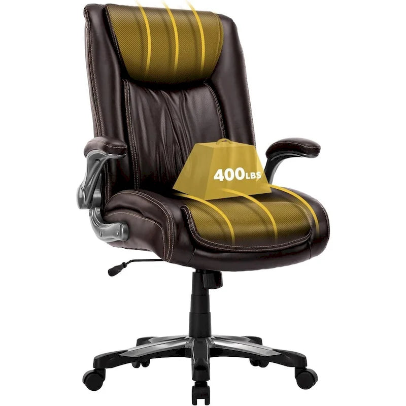 Sedia da ufficio direzionale per computer ad alto schienale, robusta e di grandi dimensioni, braccioli ribaltabili, sedile ampio e spesso per ufficio domestico, 180 kg